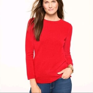 NWT Talbots Pure Cashmere Red Pop Crewneck Sweater long sleeve Sz- S Petite